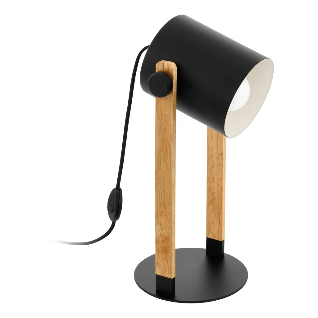 EGLO Tischleuchte HORNWOOD Tischlampe, Nachttischlampe, Retro, Industrial, Stahl, Holz