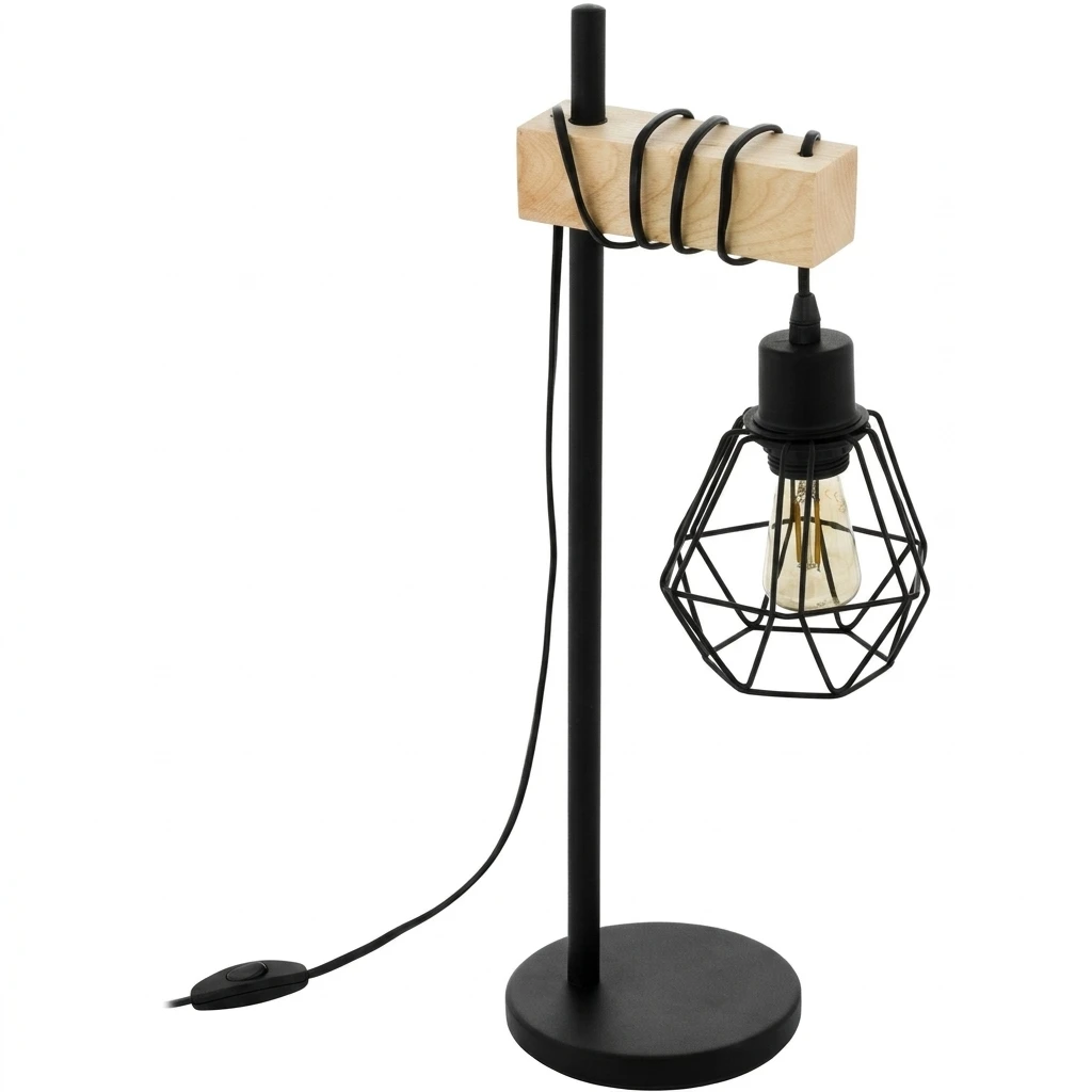 EGLO Tischleuchte TOWNSHEND 5 Tischlampe, Stahl und Holz, E27, IP20, Nachttischlampe