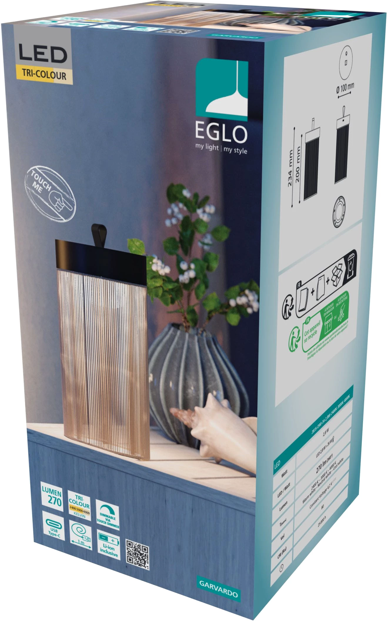 EGLO GARVARDO LED-Akku-Tischleuchte, Schwarz-Taupe, 20 cm, dimmbar