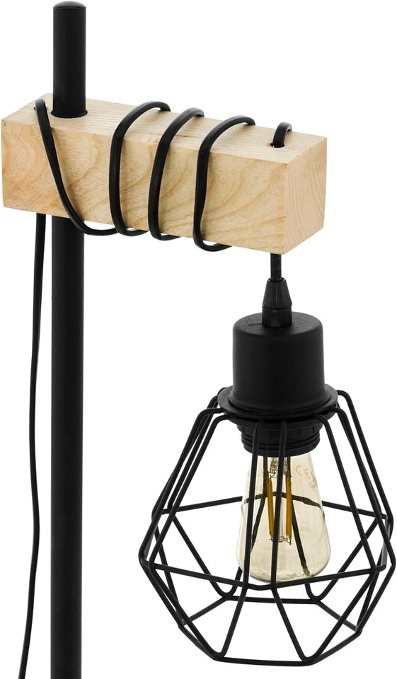 EGLO Tischleuchte TOWNSHEND 5 Tischlampe, Stahl und Holz, E27, IP20, Nachttischlampe