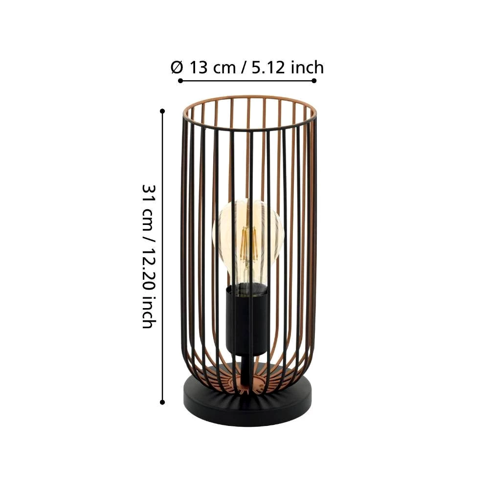 EGLO Tischleuchte ROCCAMENA Tischlampe, Nachttischlampe, schwarz, kuper, Stahl, E27