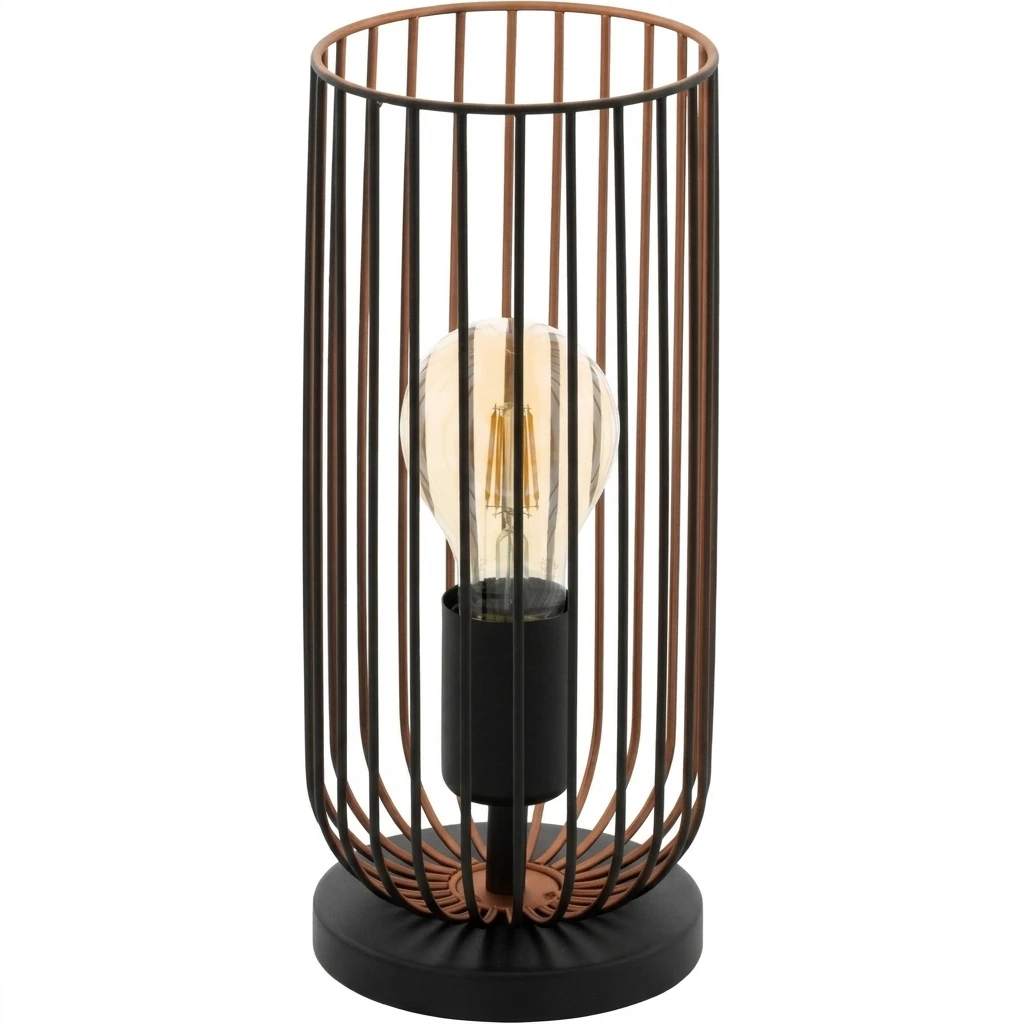 EGLO Tischleuchte ROCCAMENA Tischlampe, Nachttischlampe, schwarz, kuper, Stahl, E27