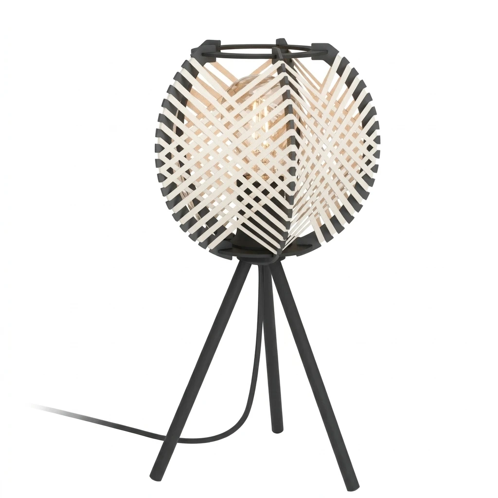 EGLO Tischleuchte Waverton Tischampe, Nachttischlampe, Metall, Holz, Textil in Weiß, E27