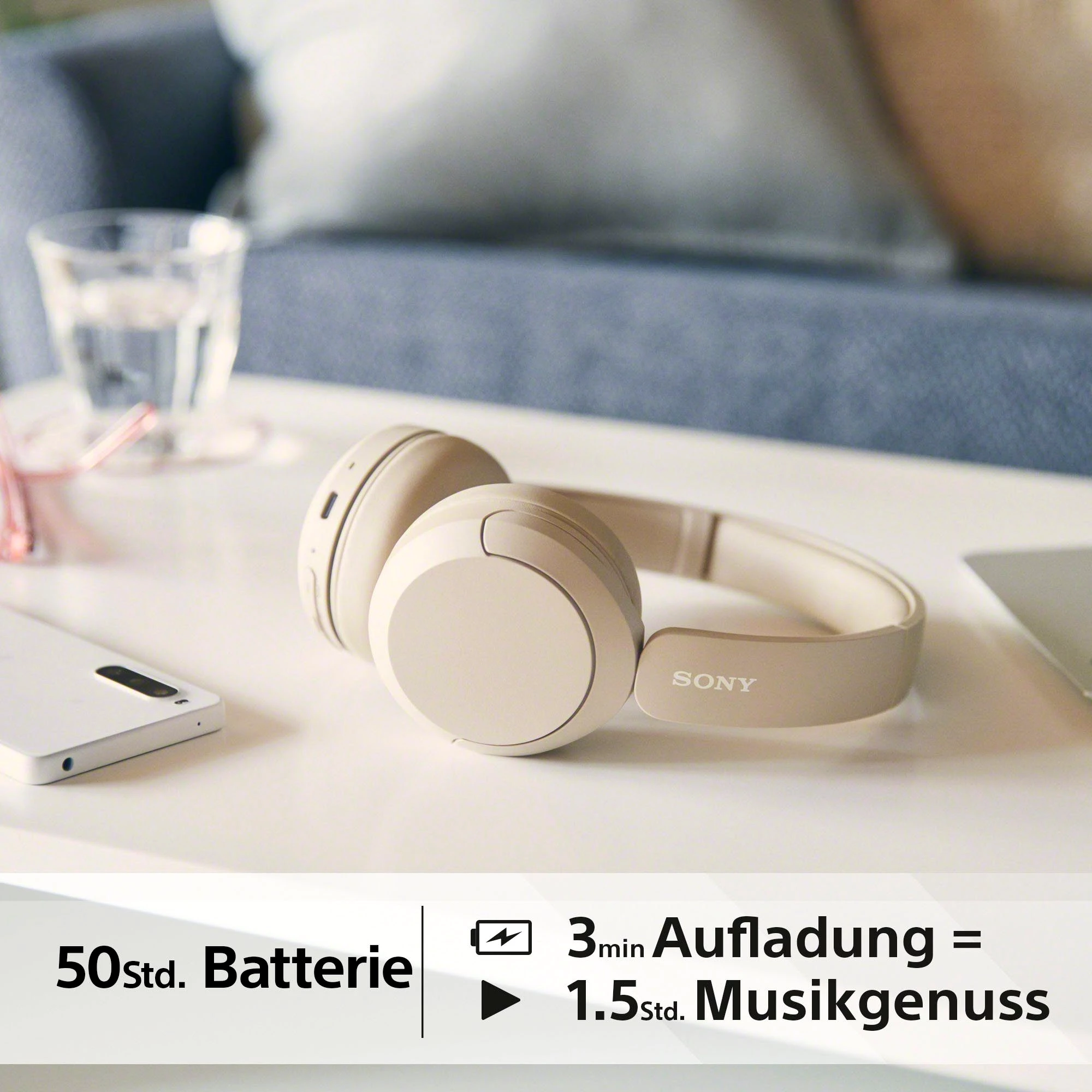 SONY WH-CH520 Bluetooth-On-Ear-Kopfhörer, Beige
